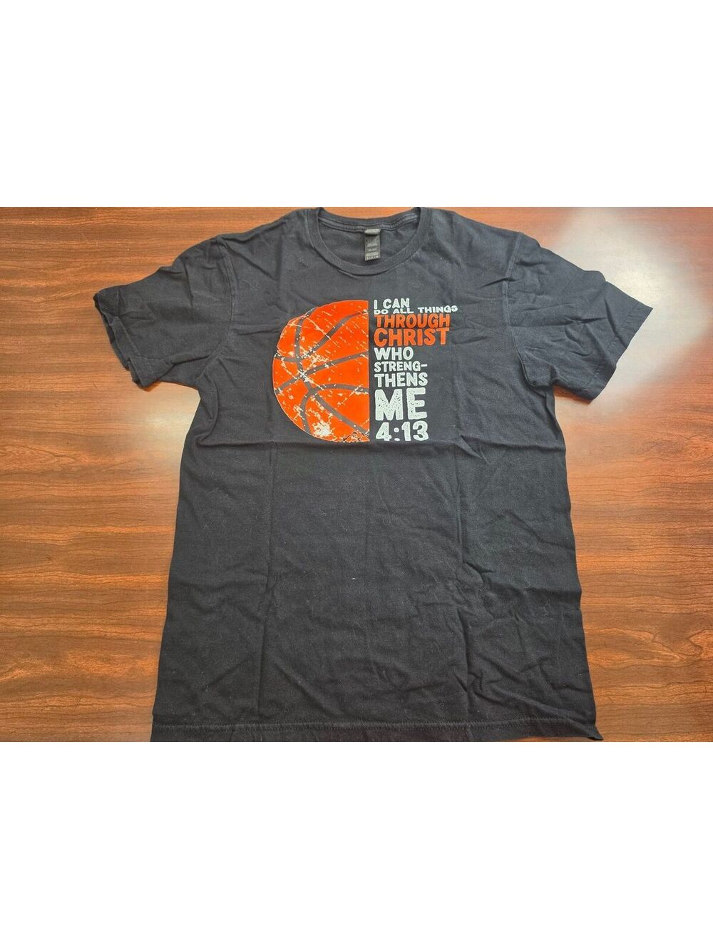 Gildan Black Graphic Tee S "I Can Do All Things Through Christ" Basketball Shirt